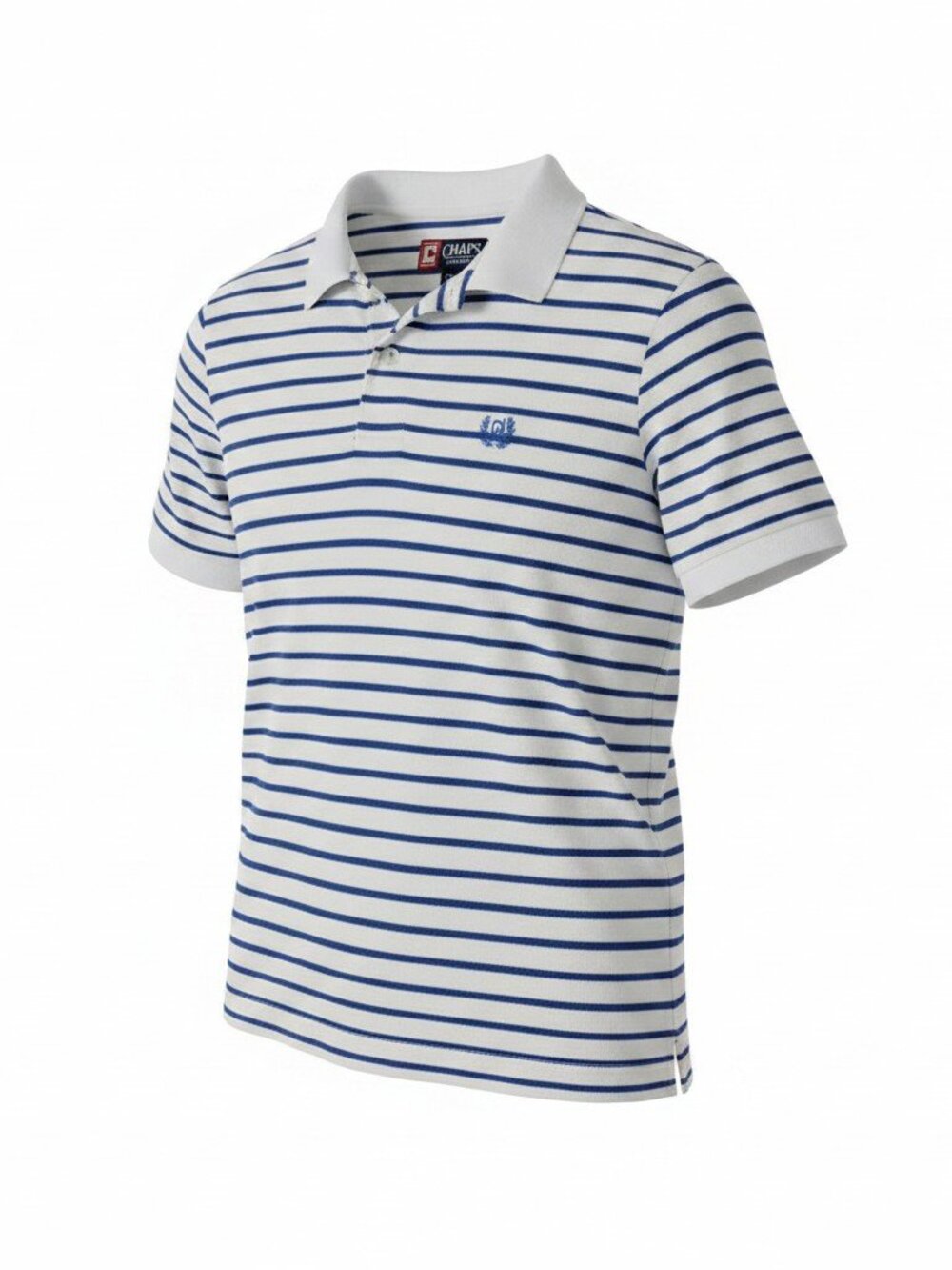 Chaps Blue & White Striped Short-Sleeve Polo Shirt - Size M